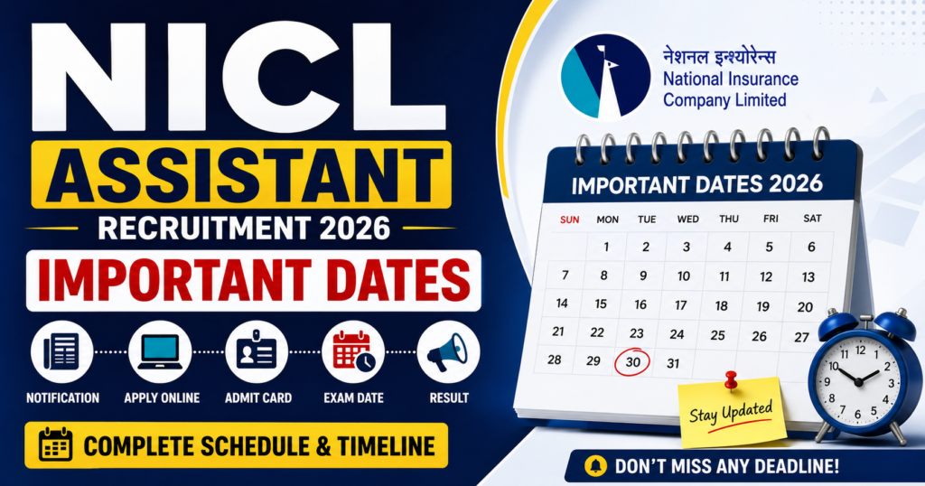 NICL Assistant Important Dates 2026 NICL Assistant Important Dates 2026 Exam Schedule and Recruitment Timeline