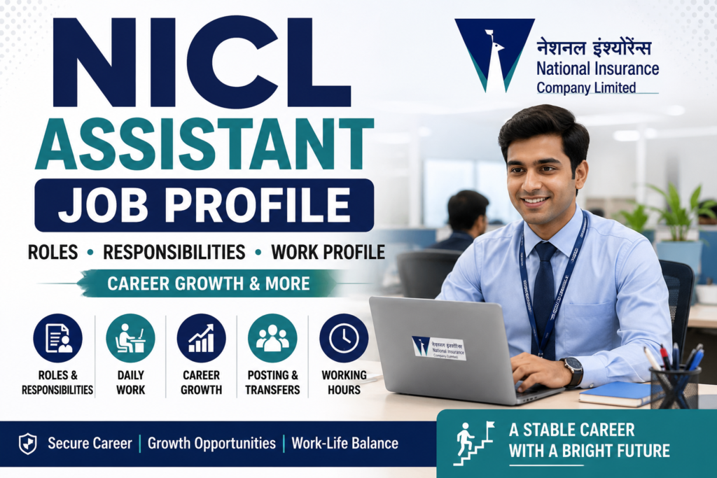 NICL Assistant Job Profile showing roles, responsibilities, work profile, and career growth