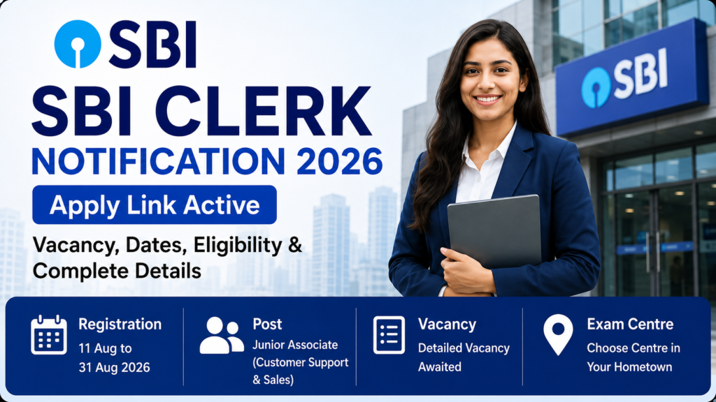 SBI Clerk Notification 2026 vacancy eligibility and apply online