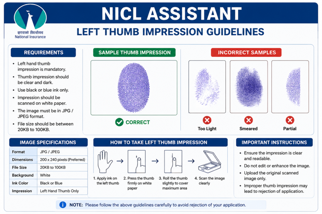 NICL Assistant Left Thumb Impression Size and Format