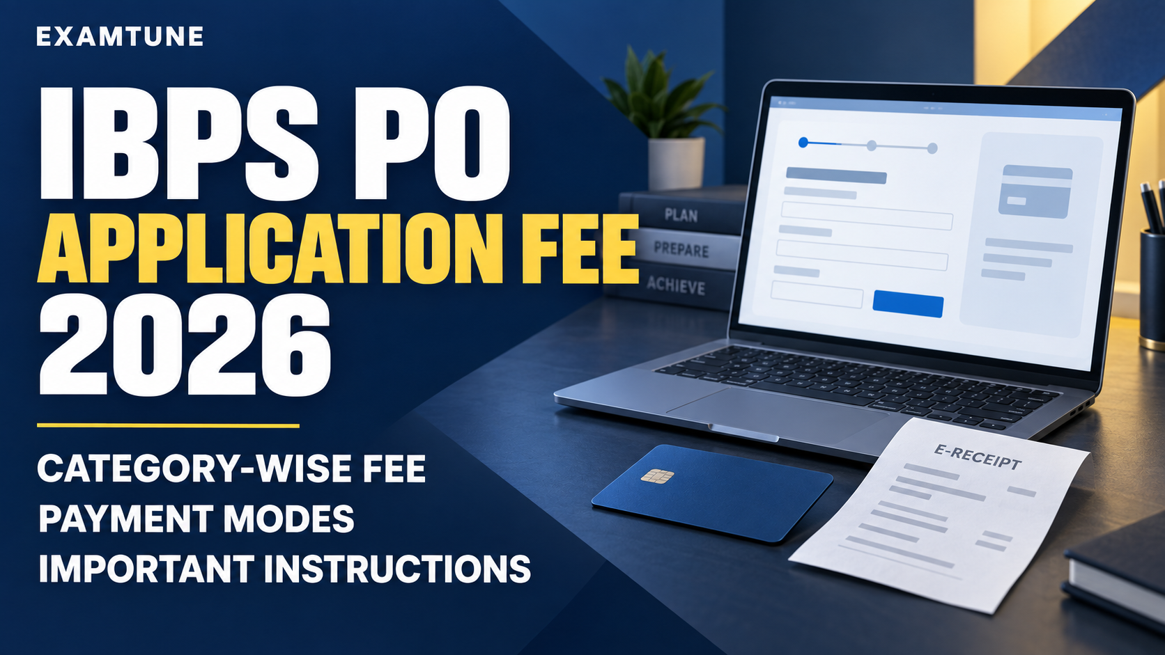 IBPS PO Application Fee 2026 guide showing an online payment form, card and e-receipt