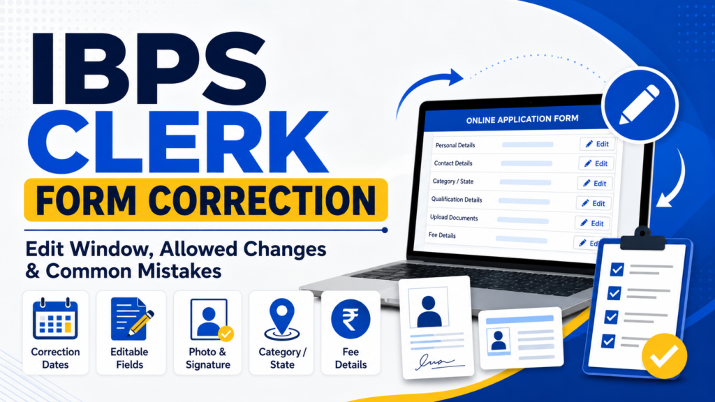 IBPS Clerk Form Correction edit window and allowed changes