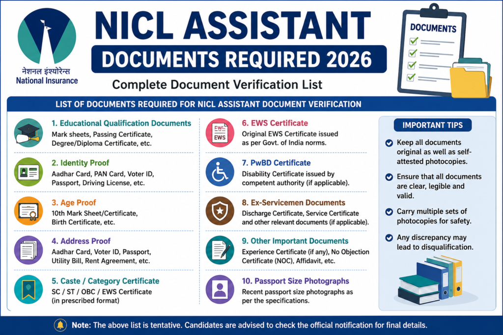 NICL Assistant Documents Required NICL Assistant Document Verification