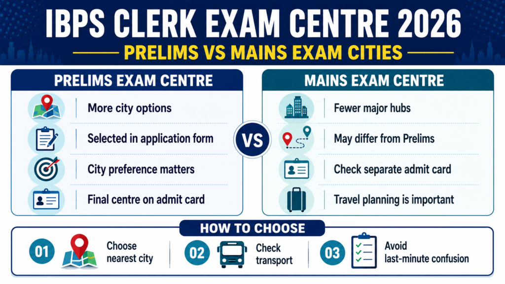 IBPS Clerk Prelims vs Mains Exam Centre 2026