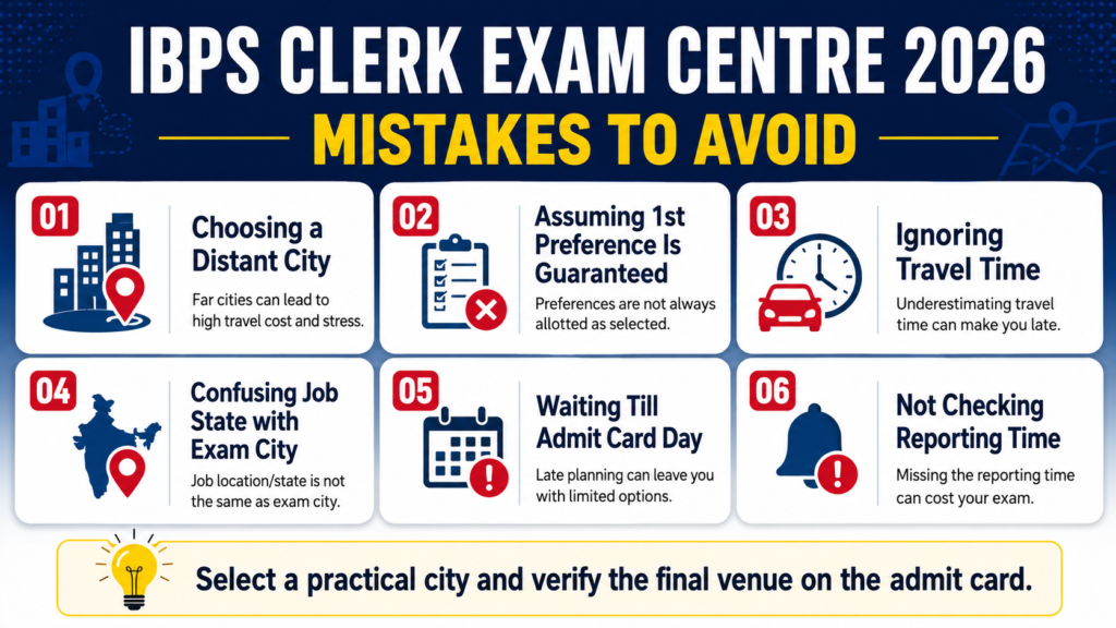 IBPS Clerk Exam Centre Selection Mistakes