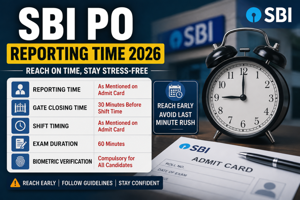SBI PO Shift Timing reporting time gate closing time exam schedule