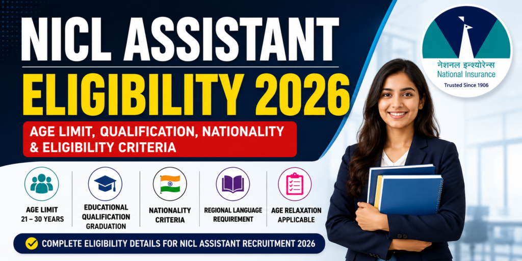 NICL Assistant Eligibility showing age limit, educational qualification, nationality and eligibility criteria
