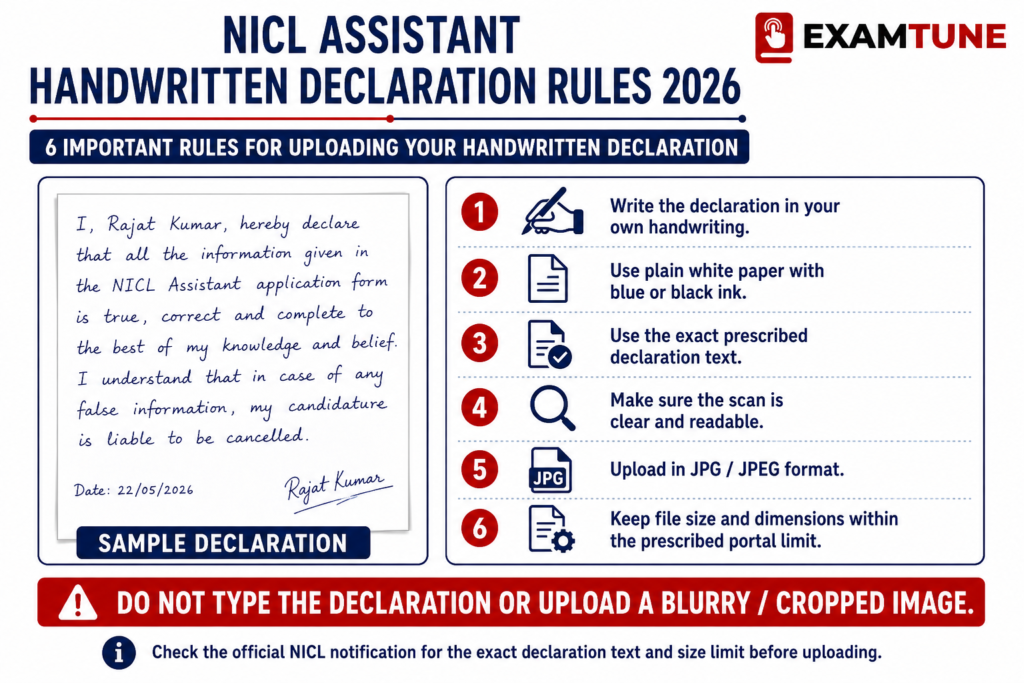 NICL Assistant Handwritten Declaration Size 2026