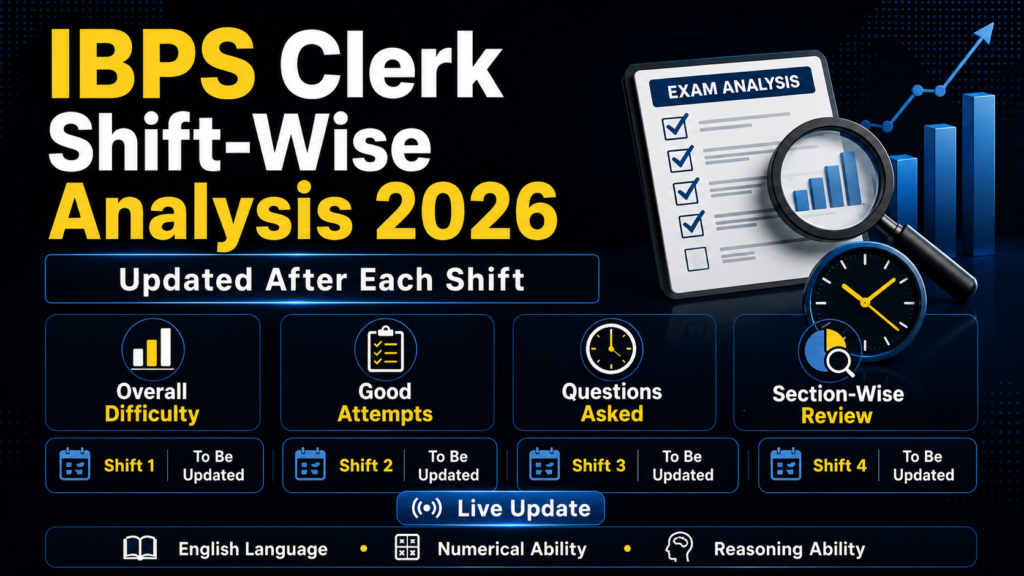 IBPS Clerk Exam Analysis 2026 shift-wise Prelims and Mains review