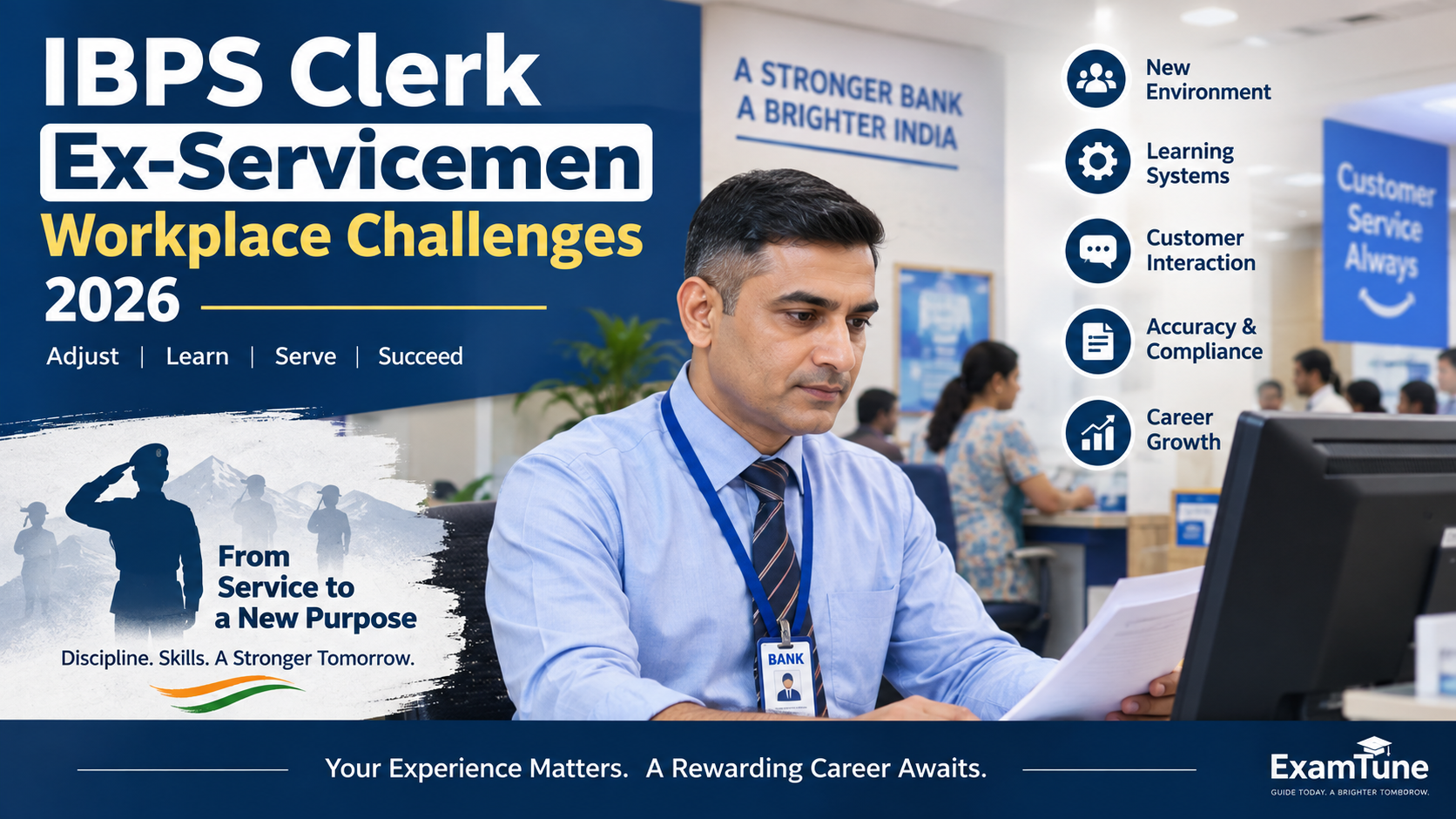 IBPS Clerk ESM NOC Requirements 2026 banner with a bank employee and a No Objection Certificate illustration