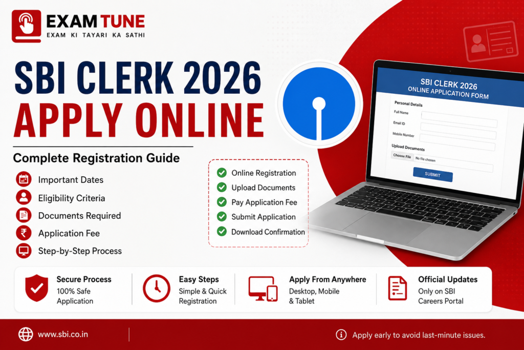 SBI Clerk Apply Online registration guide with application form documents fee eligibility and step by step process by ExamTune