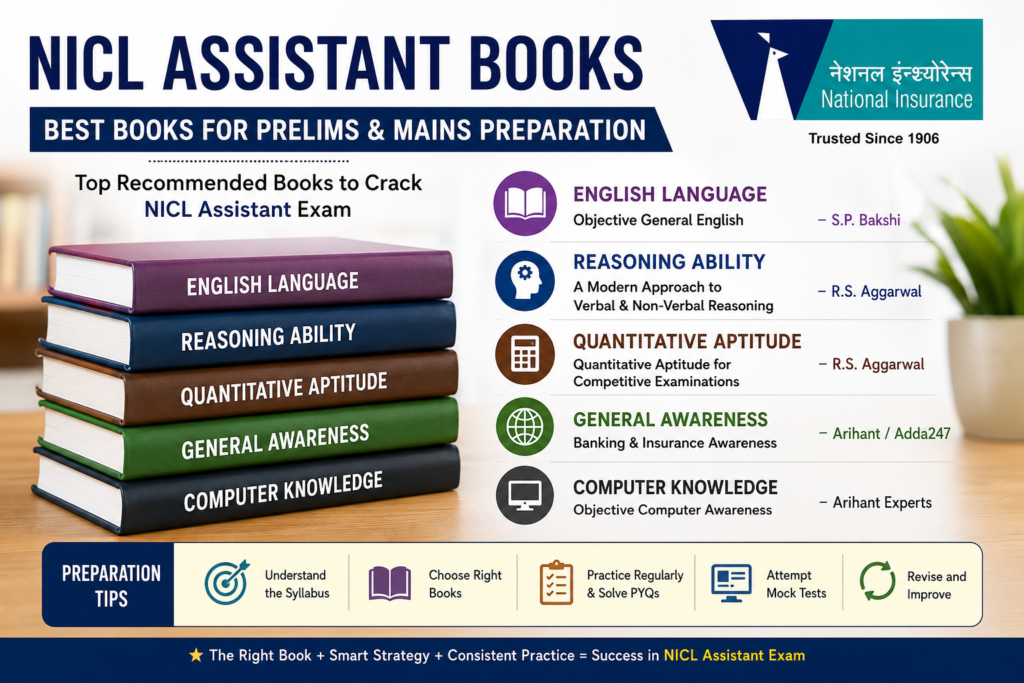 NICL Assistant Books – Best Books for Prelims and Mains Preparation including English, Reasoning, Quantitative Aptitude, General Awareness, and Computer Knowledge