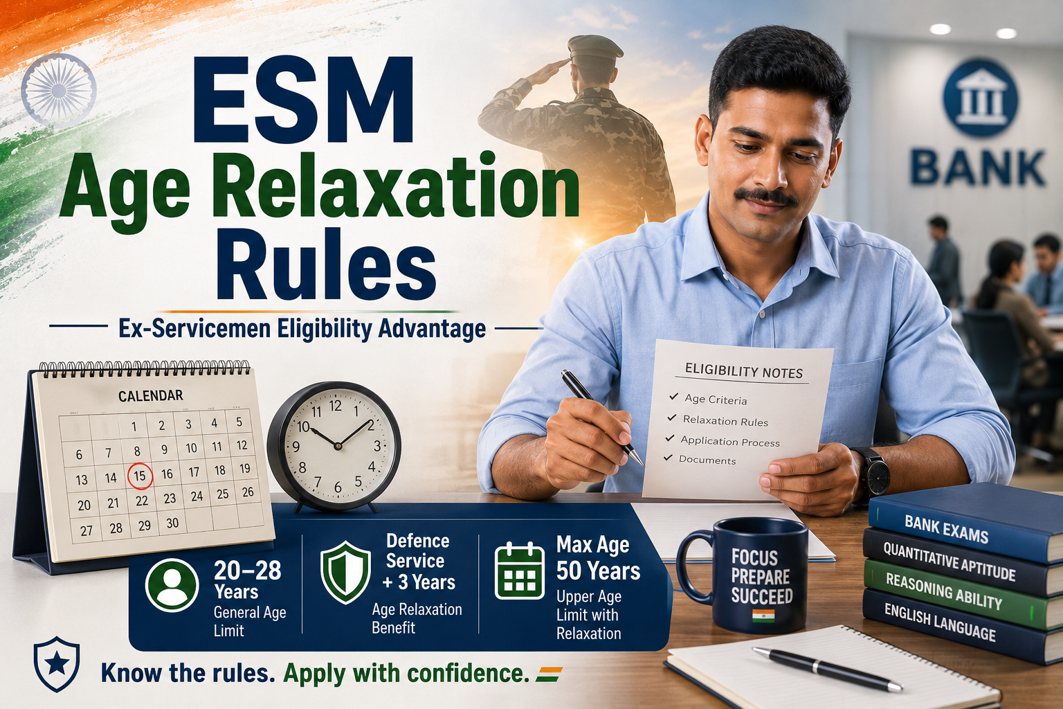 IBPS Clerk Ex-Servicemen Age Relaxation 2026 showing defence service plus 3 years and maximum age 50 years