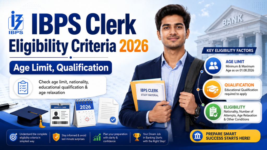 IBPS Clerk Eligibility Criteria 2026, age limit, qualification, nationality and eligibility requirements