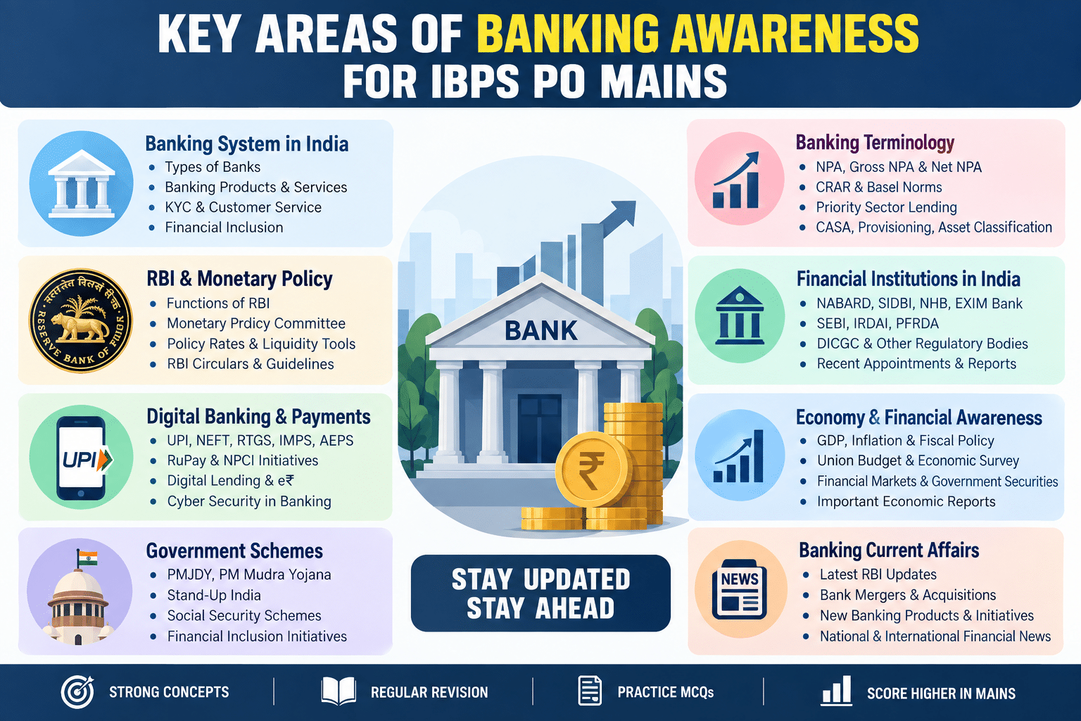Banking Awareness for IBPS PO Mains important topics including RBI, digital banking, financial awareness and current affairs