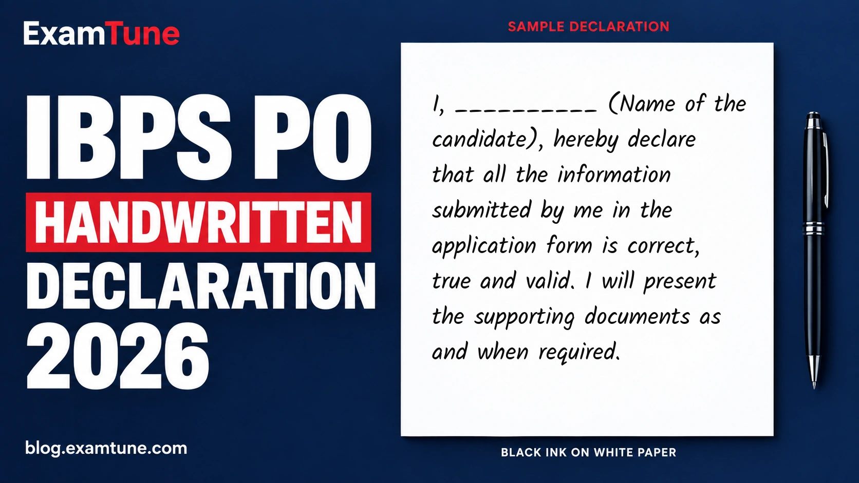 BPS PO Handwritten Declaration 2026 sample showing the declaration text in black ink on white paper.