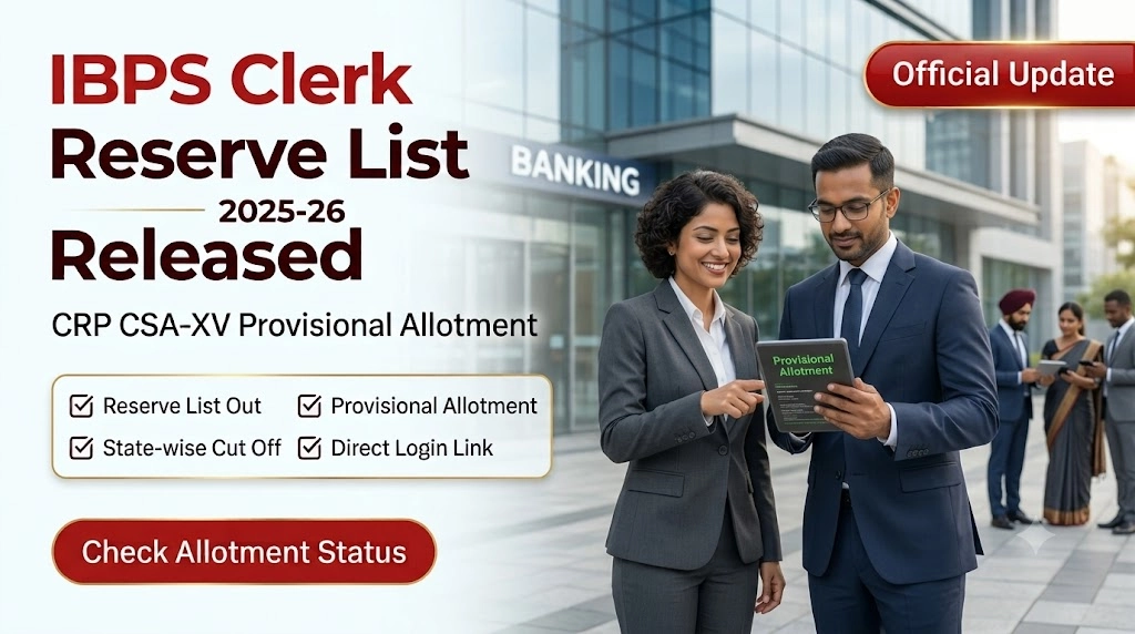 IBPS Clerk Reserve List 2025-26 Out, CRP CSA-XV Provisional Allotment Released, Check Reserve List, Cut Off and Official Result Update
