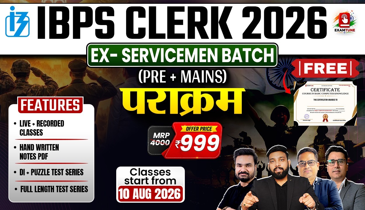 IBPS Clerk 2026 Pre and Mains Batch by ExamTune with live classes, PDFs, practice and revision support