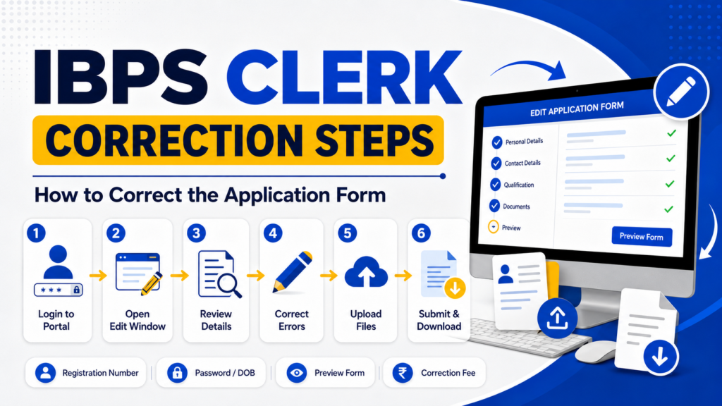 IBPS Clerk correction steps to edit application form