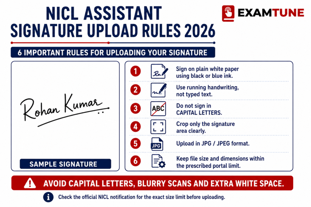NICL Assistant Signature Size 2026 and Upload Rules