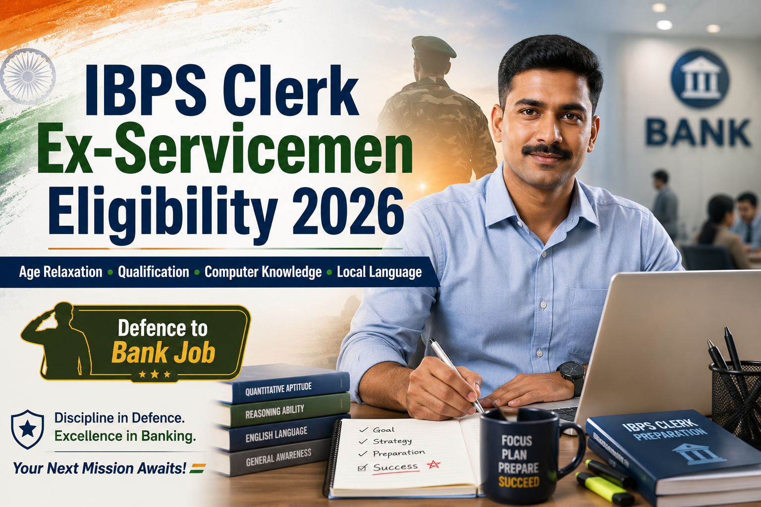 IBPS Clerk Ex-Servicemen Eligibility 2026 covering ESM age relaxation qualification 15-year service rule computer knowledge and local language