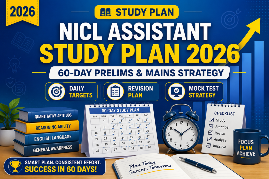 NICL Assistant Study Plan 2026 7-day Prelims strategy and 60-day Mains preparation plan