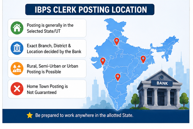 IBPS Clerk Posting Location 2026 IBPS Clerk Home Posting 2026 State-wise and rural posting rules