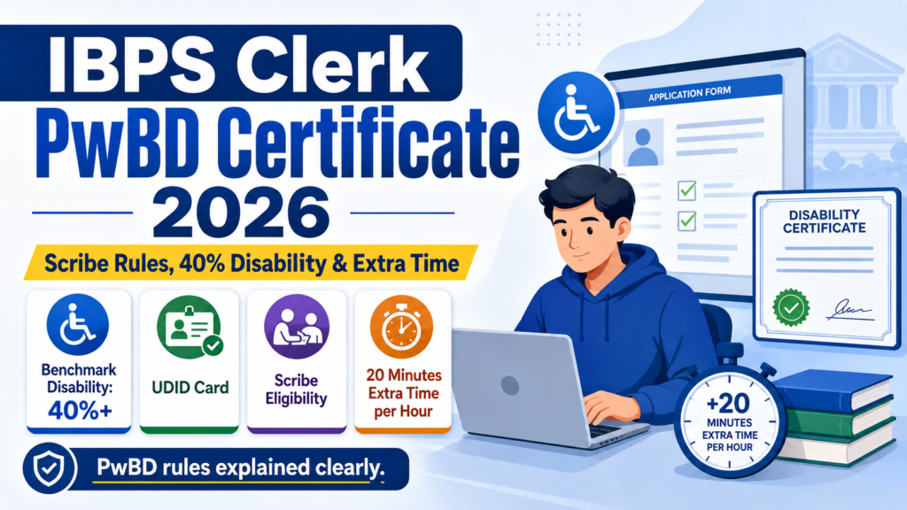 IBPS Clerk PwBD Certificate 2026 scribe and extra time rules