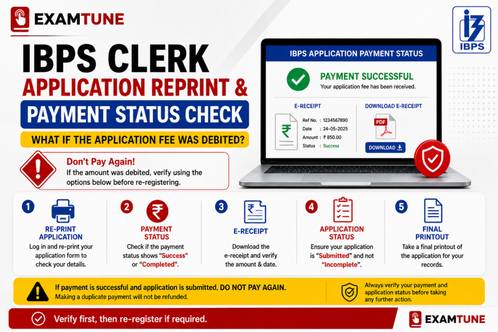 IBPS Clerk application reprint and payment status check