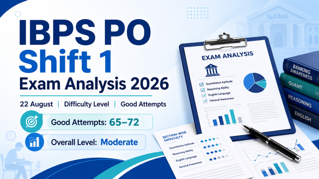 IBPS PO Shift 1 Exam Analysis 2026 with 22 August difficulty level and good attempts
