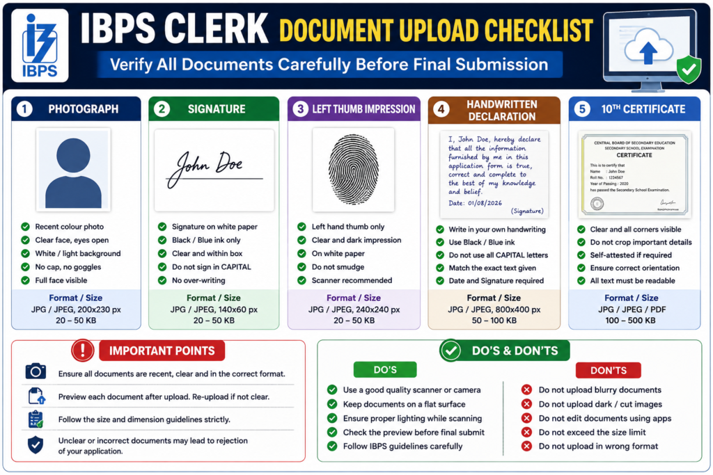 IBPS Clerk document upload checklist before final submission