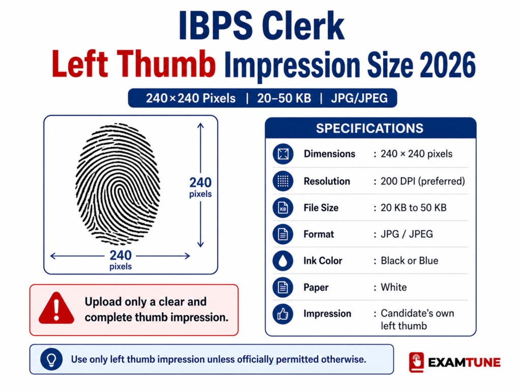 IBPS Clerk Left Thumb Impression Size