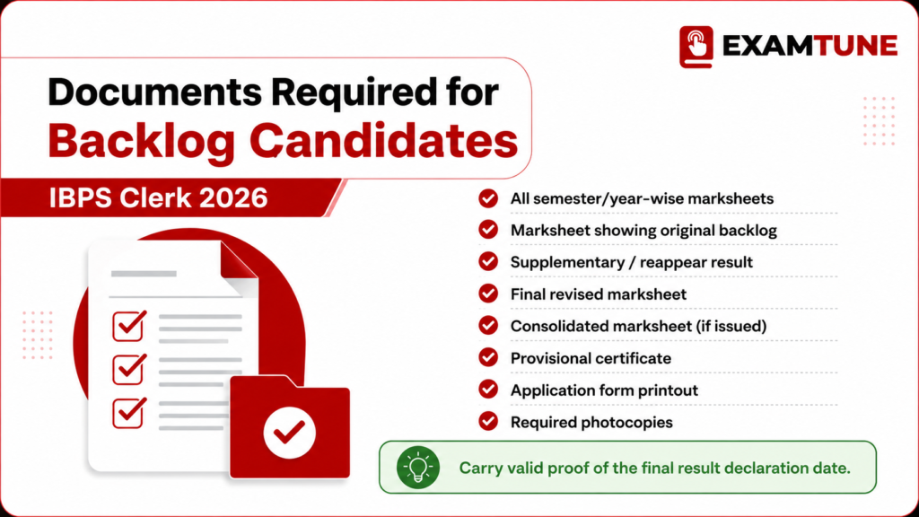 Documents required for IBPS Clerk candidates with cleared Graduation backlog
