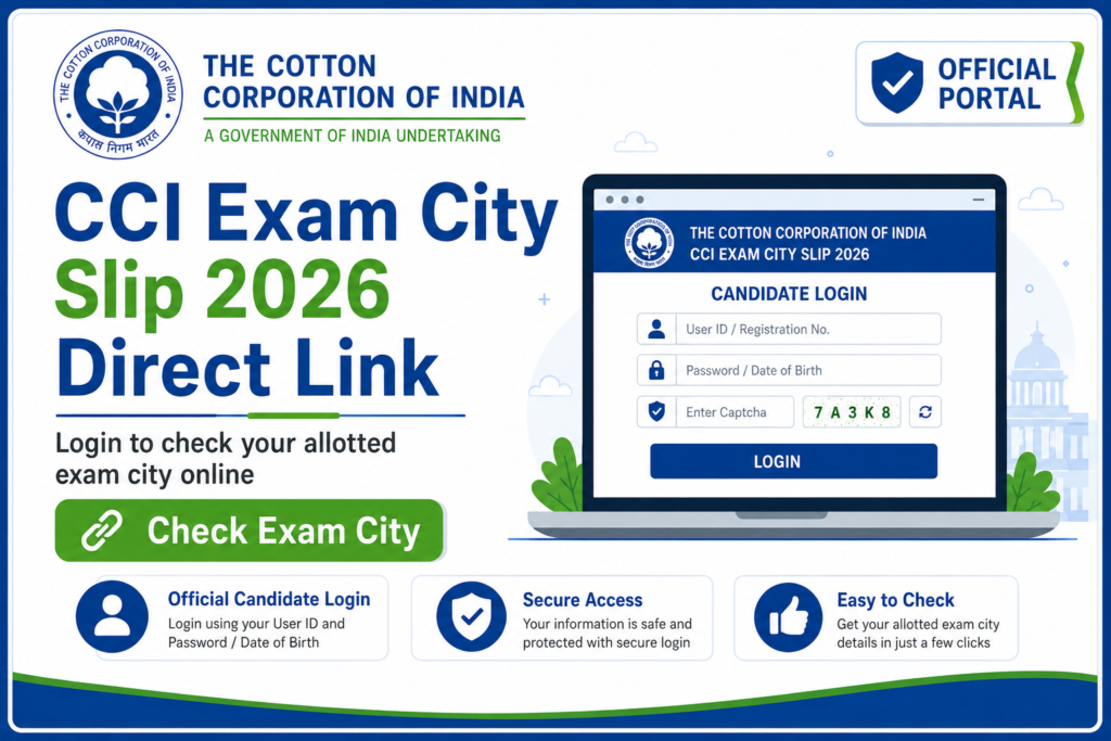 CCI Exam City Slip 2026 direct link and candidate login portal