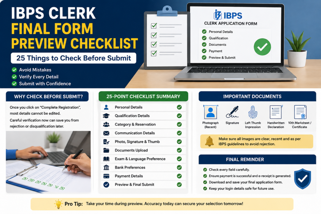 IBPS Clerk Final Form Preview Checklist before submission