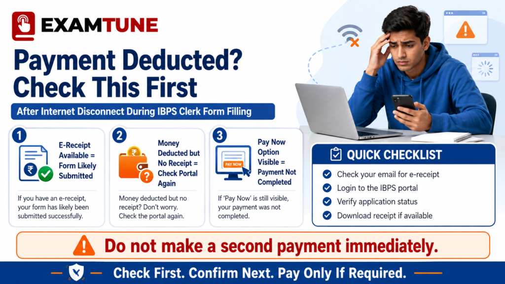 IBPS Clerk payment status after internet disconnect