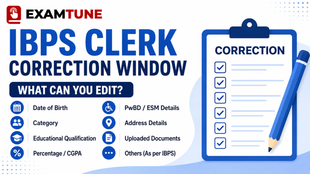 IBPS Clerk Correction Window editable fields