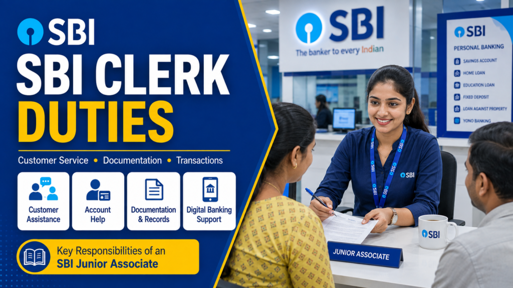 SBI Clerk duties and daily banking responsibilities
