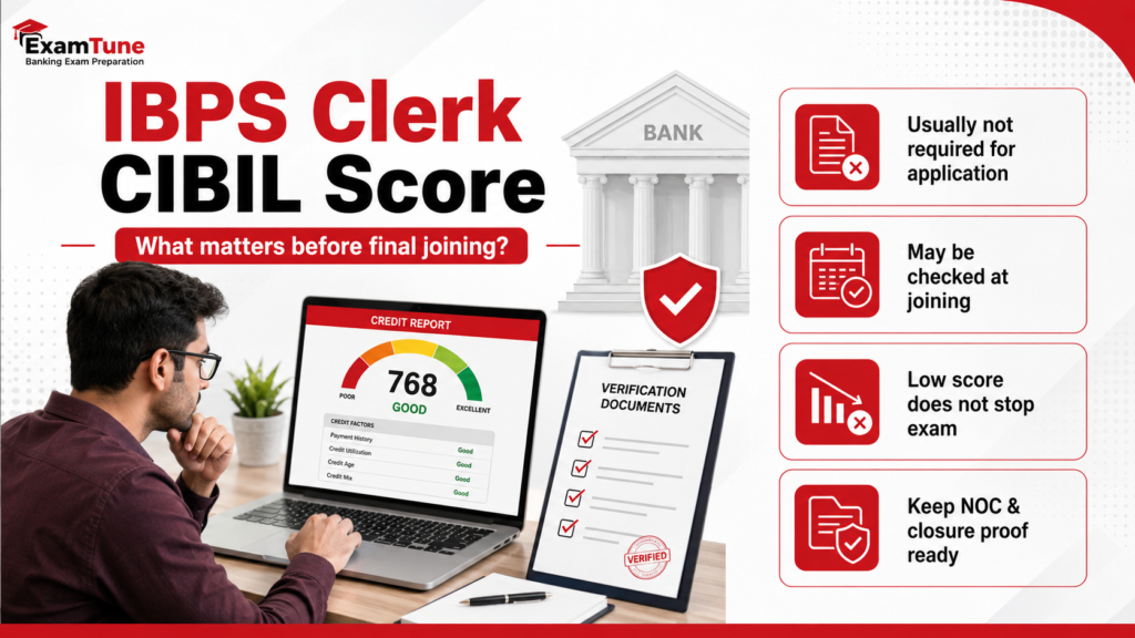 g

Image Title:
IBPS Clerk CIBIL Score and Final Joining Rules

Caption:
IBPS Clerk CIBIL Score is generally not required during application, but credit history may b