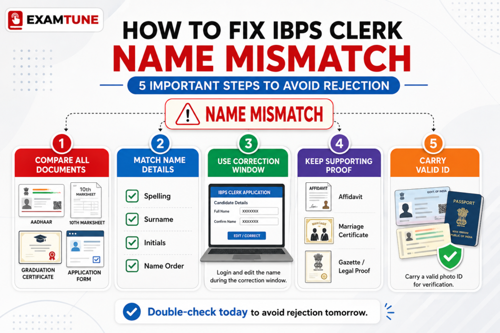 IBPS Clerk Name Mismatch in Documents 2026 correction rules