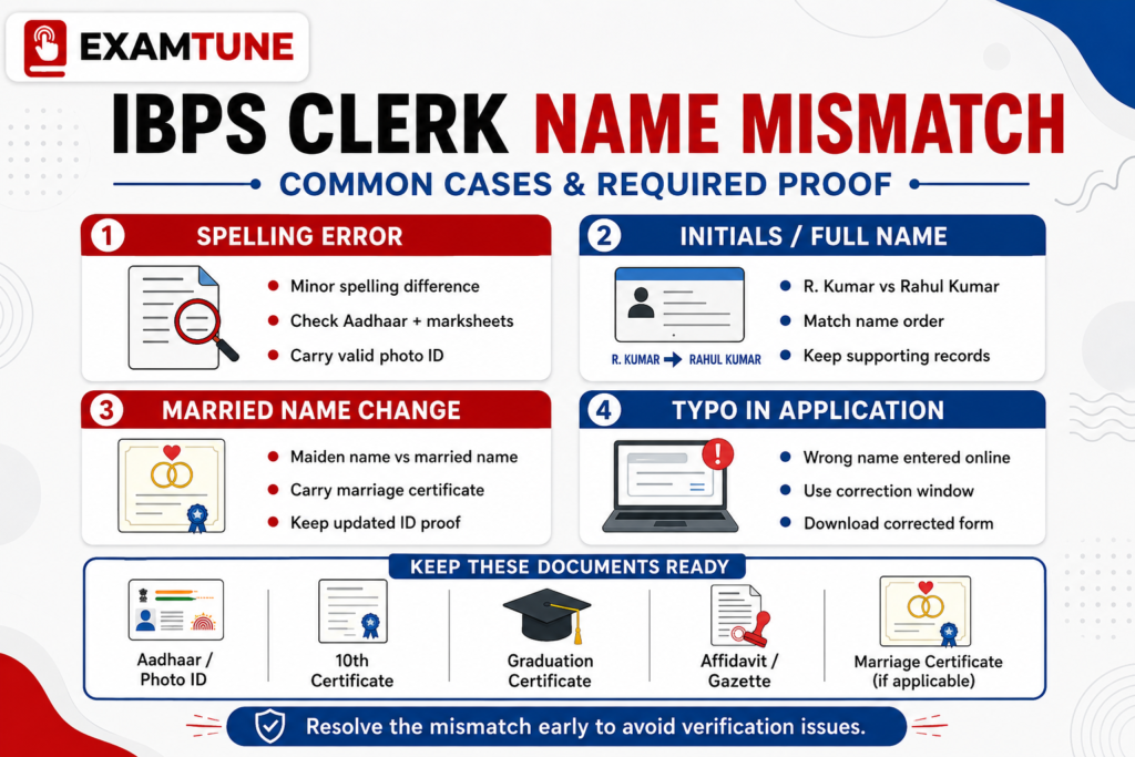 IBPS Clerk Name Mismatch common cases and required proof