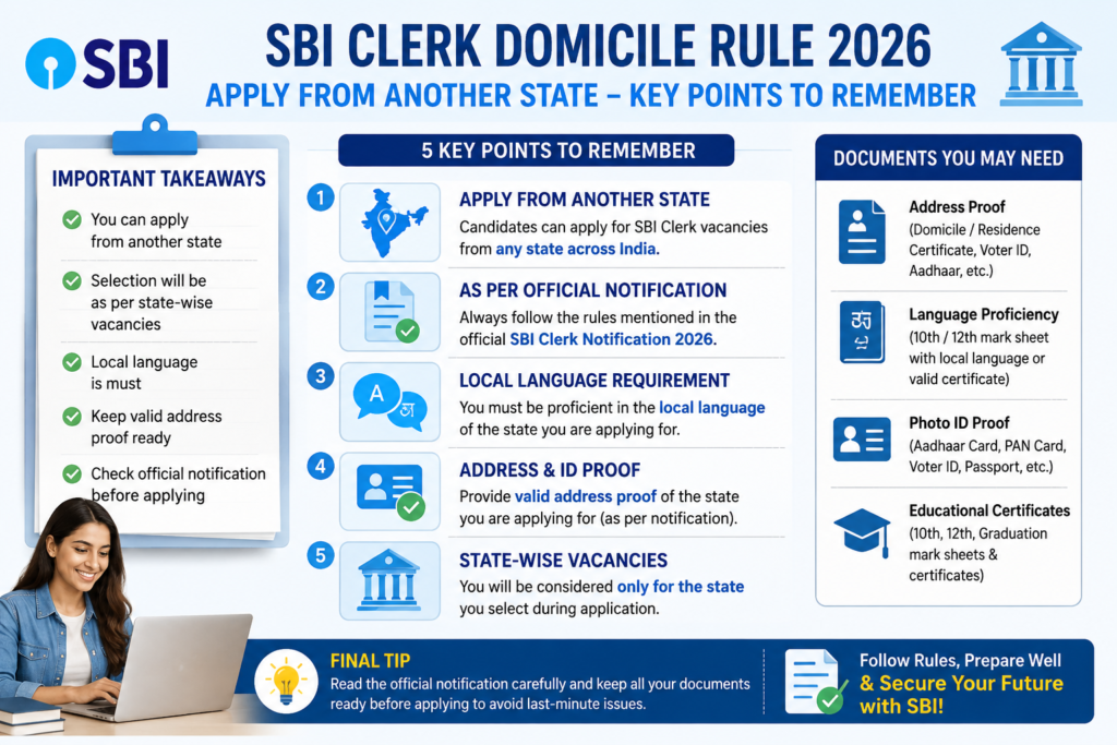 SBI Clerk Domicile Rule 2026 – Apply From Another State Key Points and Required Documents
