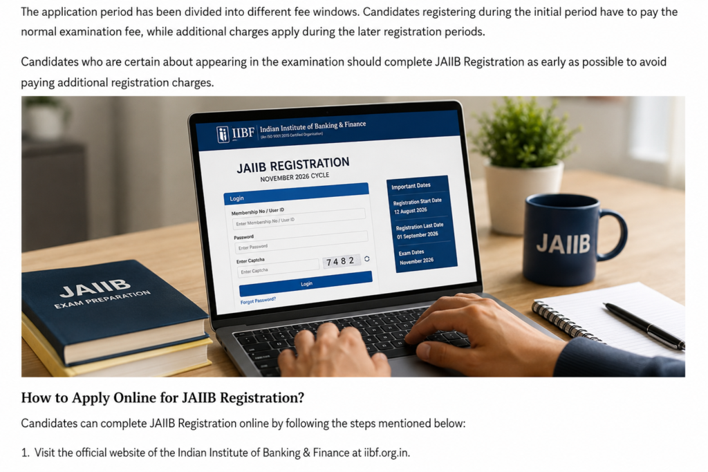 JAIIB Registration November 2026 online application process on IIBF portal