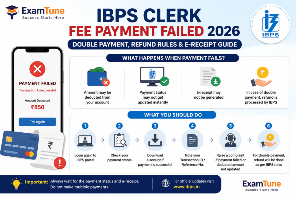 IBPS Clerk Fee Payment Failed 2026 double payment refund and e-receipt guideImage Title:
