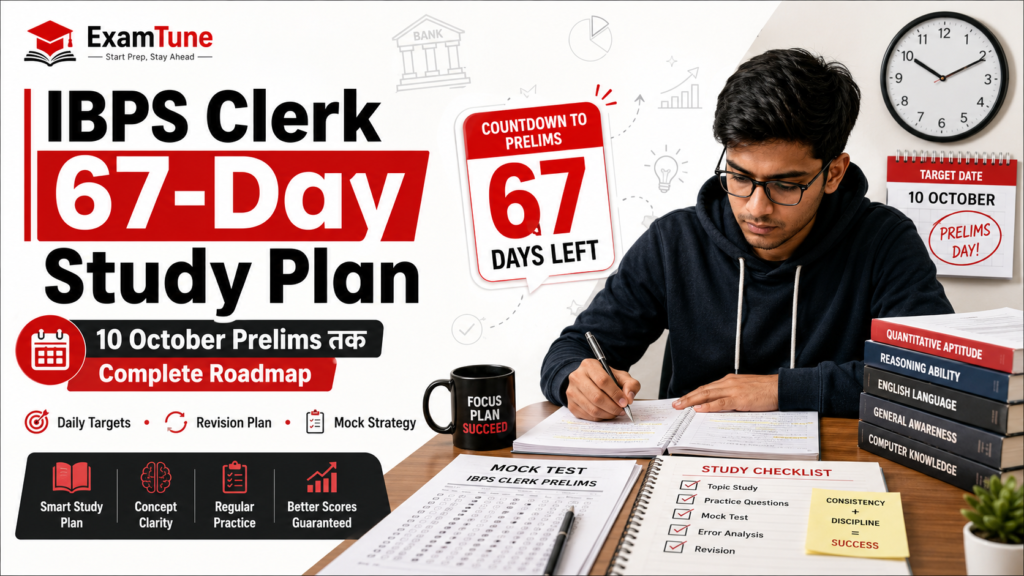 IBPS Clerk 67-Day Study Plan for 10 October Prelims with daily targets, revision plan and mock test strategy