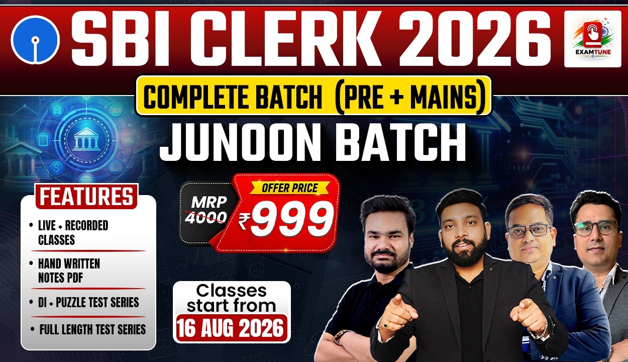 SBI Clerk Junoon Batch 2026 for Prelims and Mains with live classes, recorded classes, notes and test series
