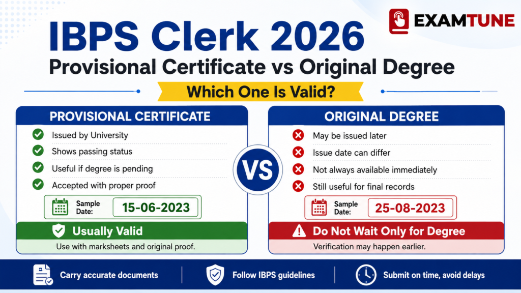 IBPS Clerk Provisional Certificate validity when original degree is unavailable
