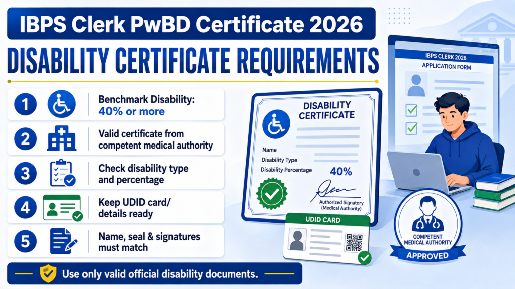 IBPS Clerk PwBD disability certificate requirements