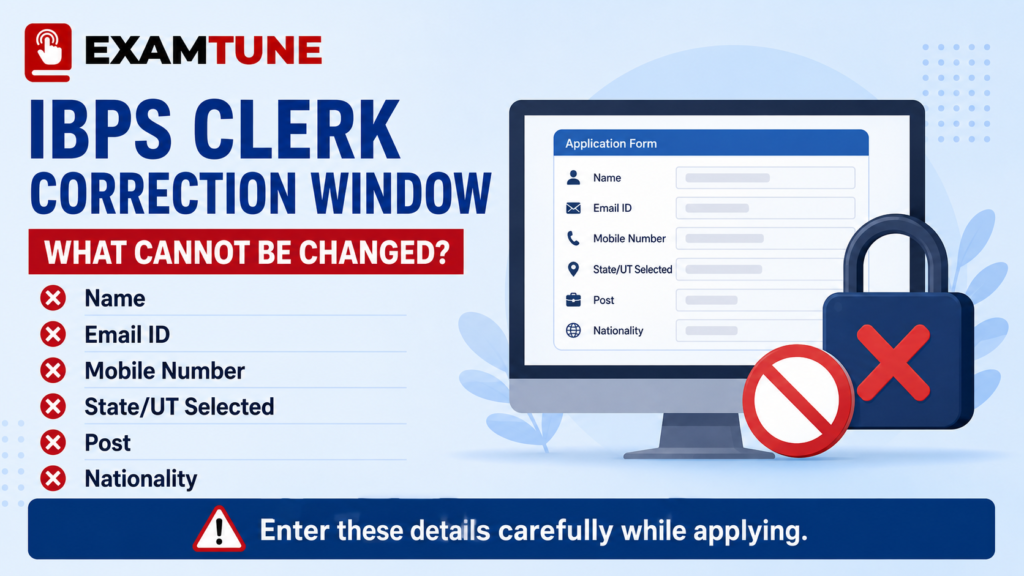 IBPS Clerk Correction Window non editable fields