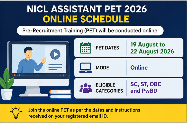 NICL Assistant PET 2026 Online Schedule 19 to 22 August